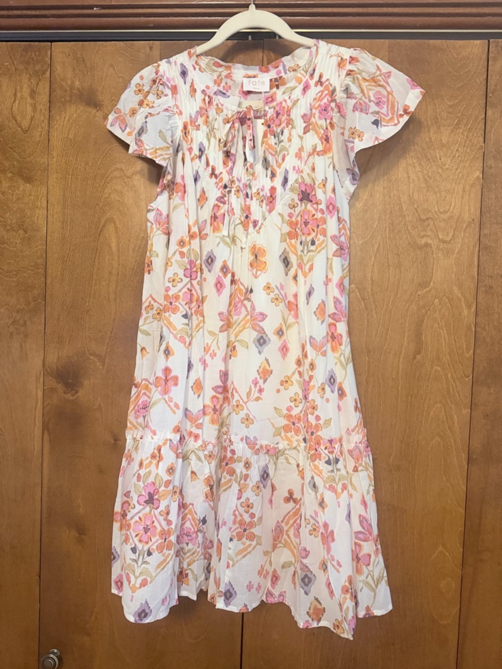 Fate White Dress with Pink and Peach Floral Print